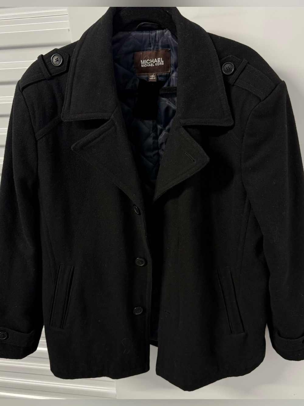 Michael Kors Wool Coat Jacket, Black, Men's Size Large